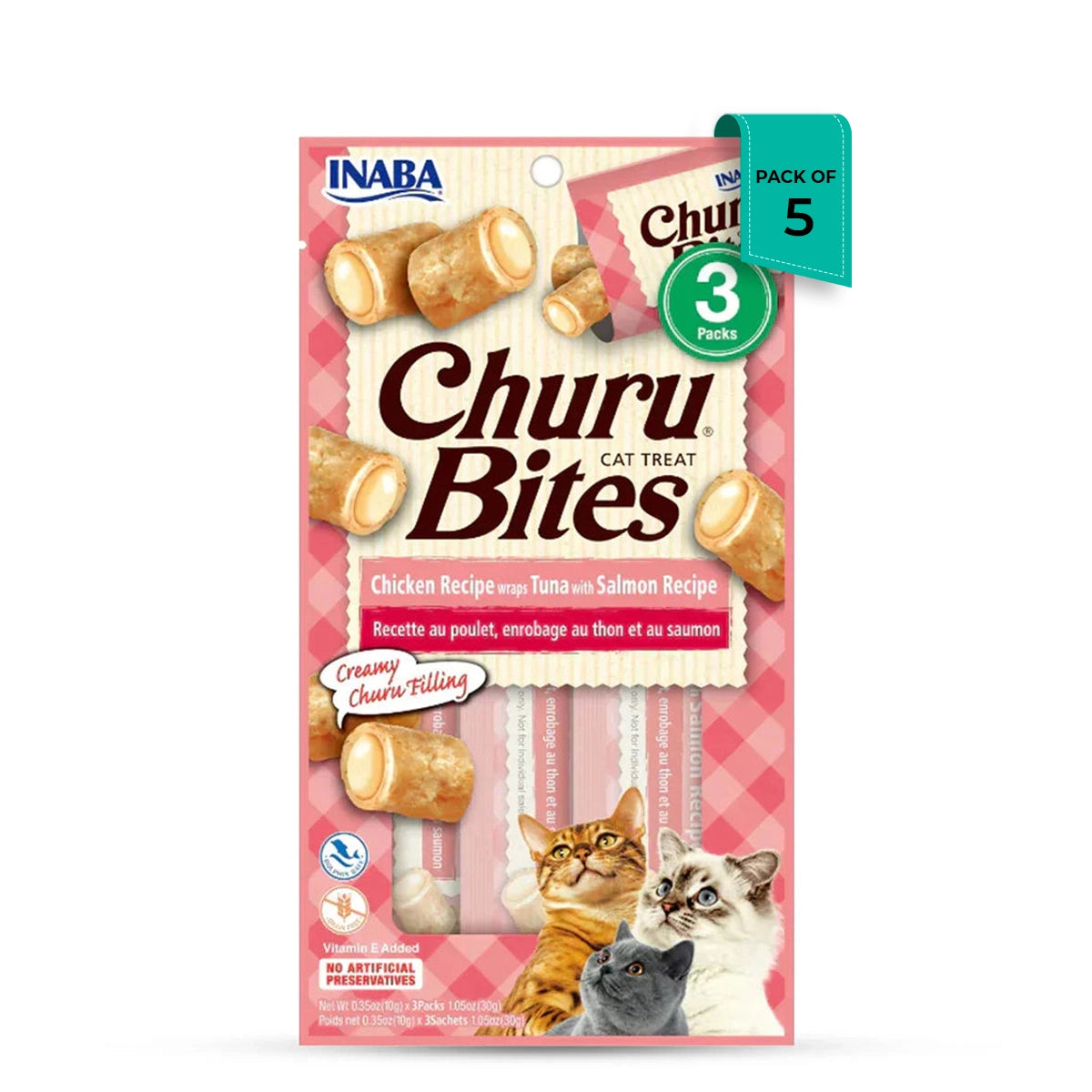 Inaba Churu Bites Tuna With Salmon Chicken Recipe Wraps Cat Treat - 30g