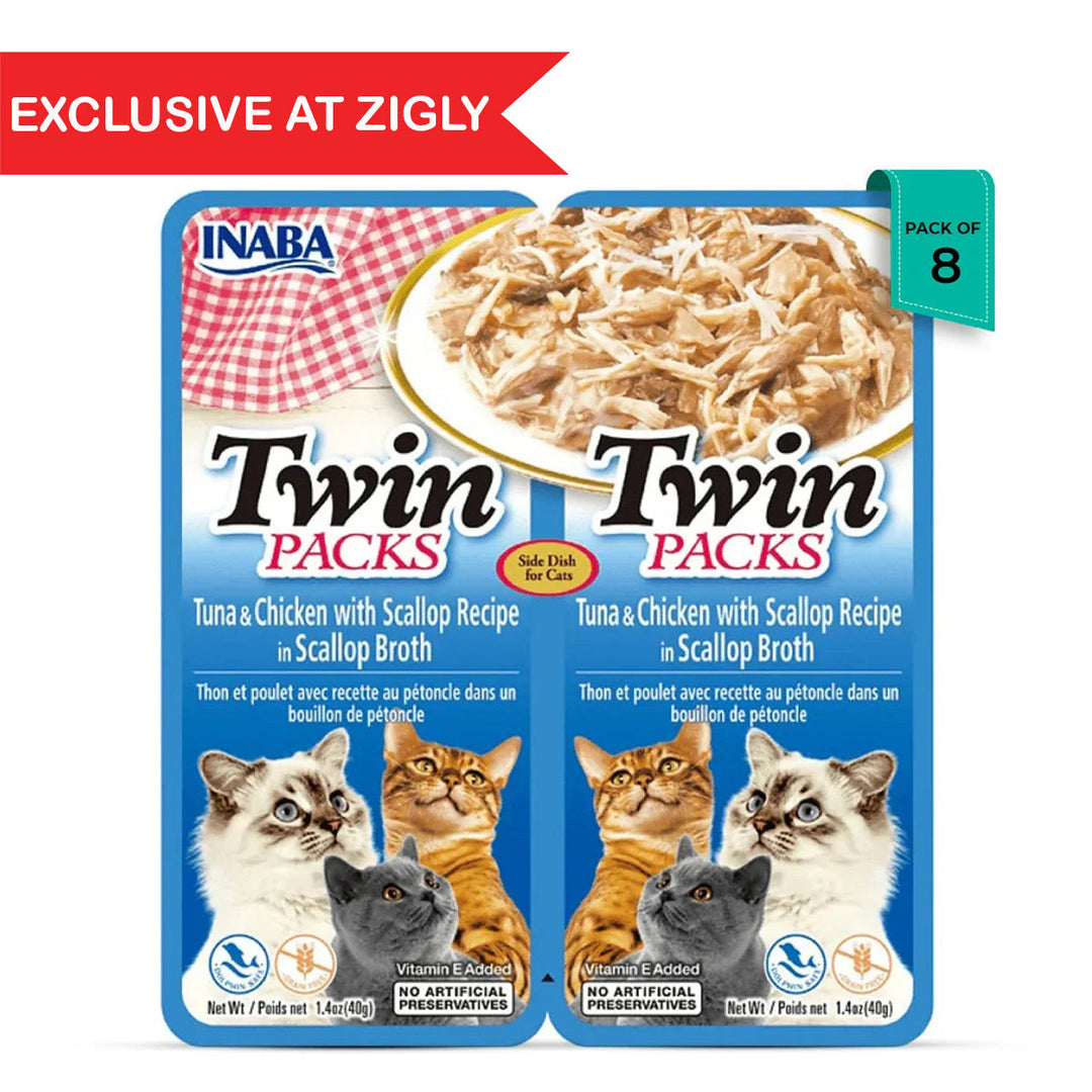 Inaba Twin Packs tuna and chicken scallop cat food in scallop broth, pack of 8 exclusive at Zigly