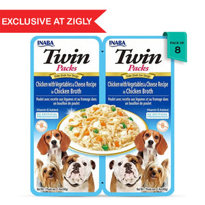 Zigly exclusive Inaba Twin Packs chicken with vegetables and cheese dog food in chicken broth, pack of 8