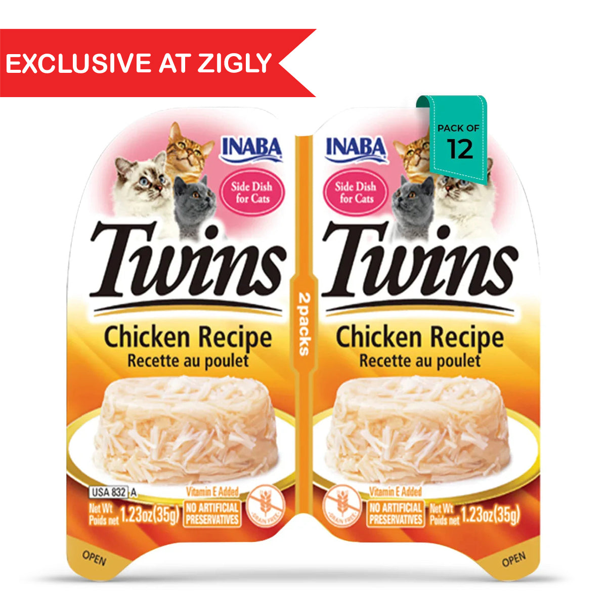 Inaba Twins Chicken Recipe cat food side dish pack of 2 with no artificial preservatives, exclusive at Zigly