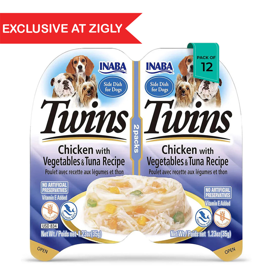 Zigly exclusive Inaba Twins dog food side dish with chicken, vegetables, tuna recipe pack of 12