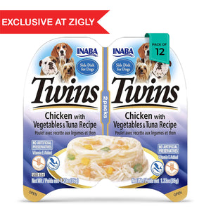 Zigly exclusive Inaba Twins dog food side dish with chicken, vegetables, tuna recipe pack of 12