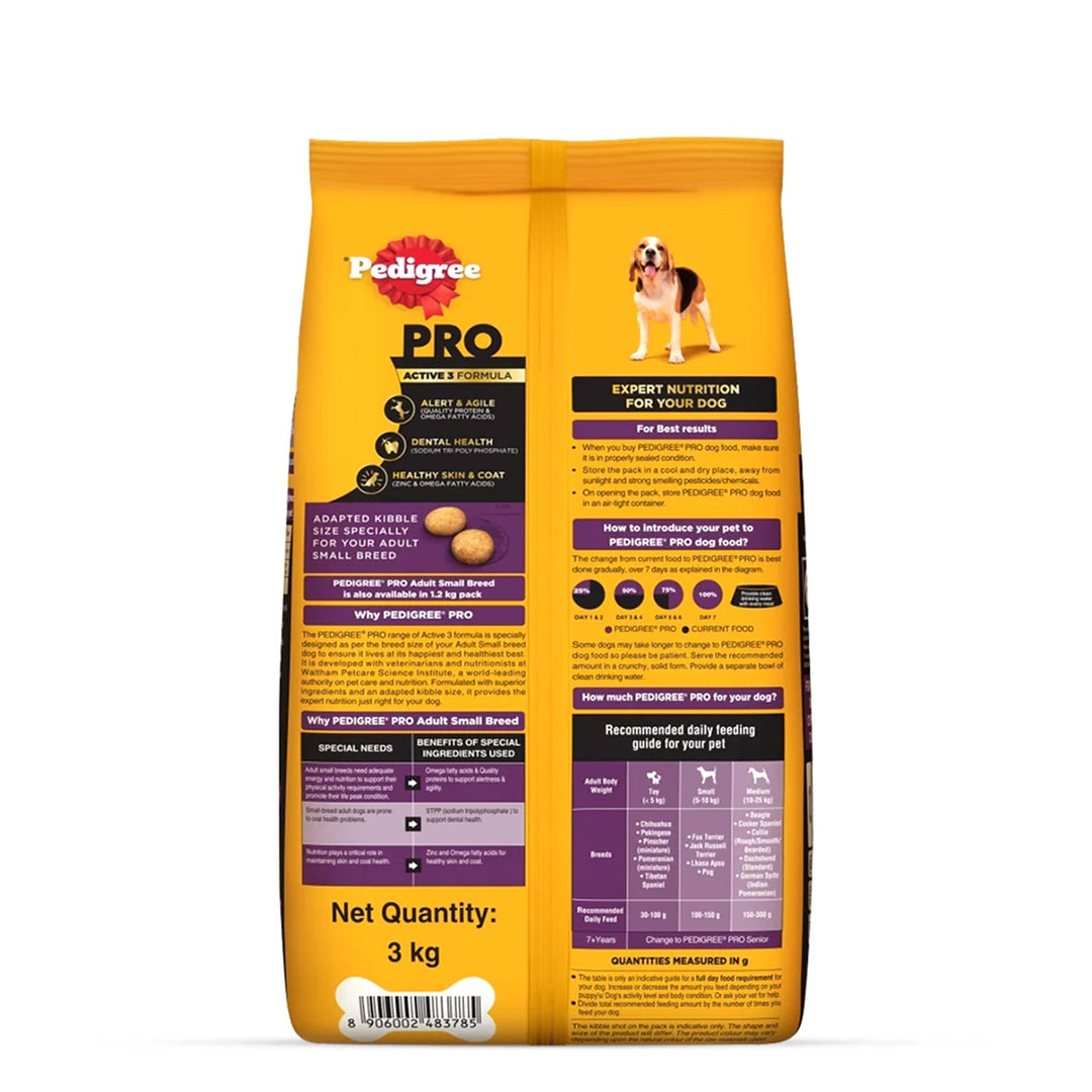 Pedigree Pro Adult Small Breed Dog Dry Food - 9 Months Above - 3kg