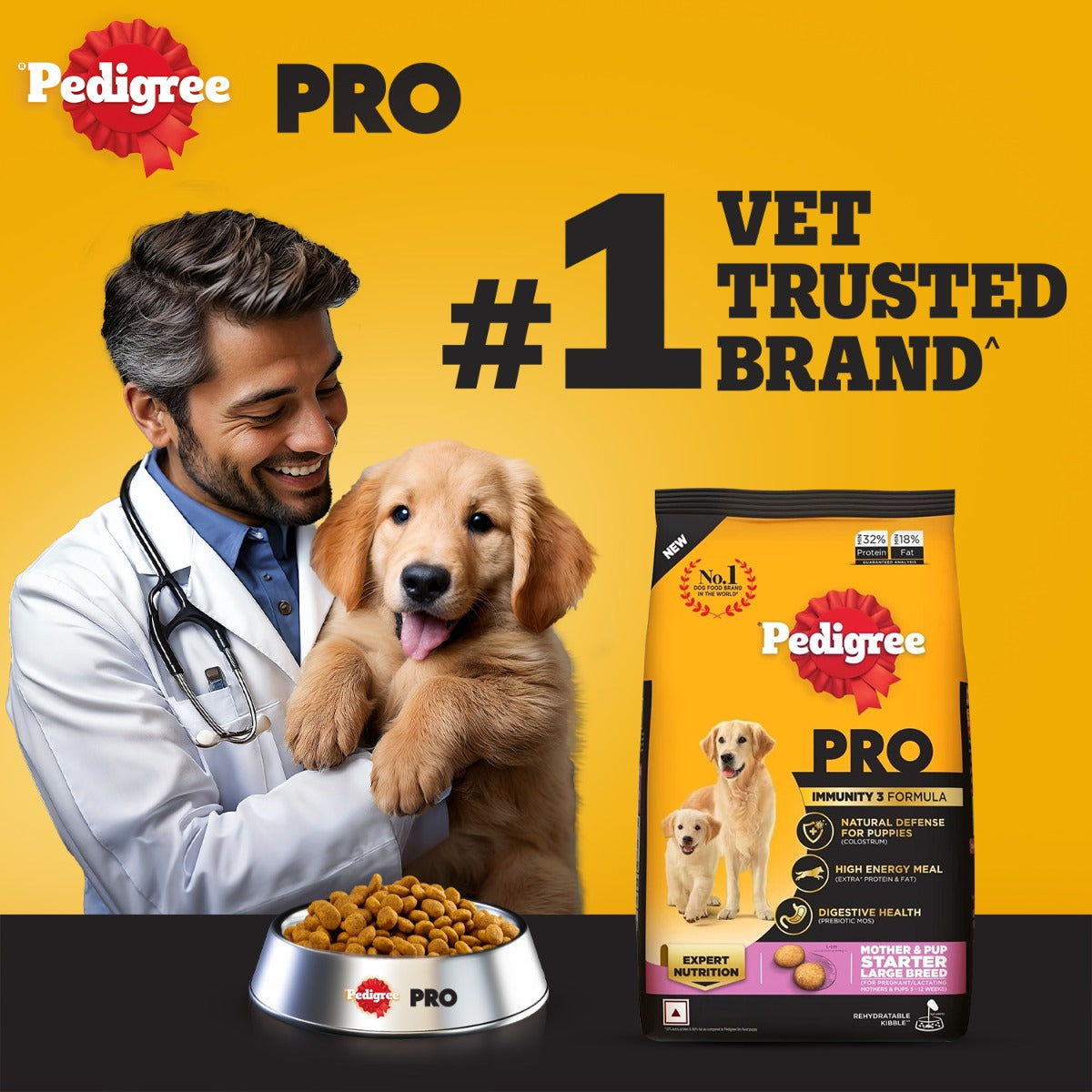Pedigree PRO Expert Nutrition Dry Dog Food - Large Breed Starter for Lactating/Pregnant Mothers & Pups (3-12 Weeks) - 3kg