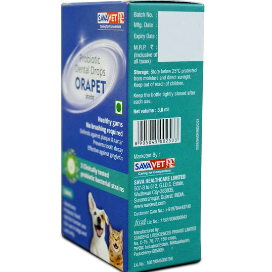 Savavet Orapet Probiotic Dental Drops for Dogs and Cats (3.8 ml)
