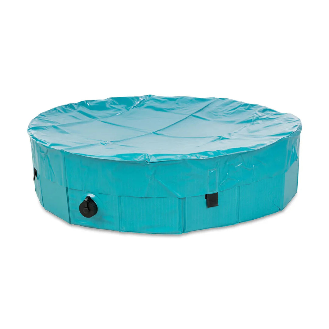 Zigly blue round inflatable bathtub with cover and valve for easy filling and draining