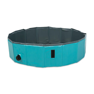 Zigly portable foldable pet pool in blue and black with drain valve for outdoor use