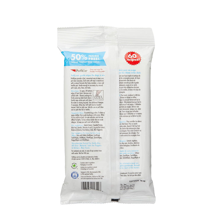Petkin Pet Wipes Value Pack For Dog & Cat - 40 Wipes