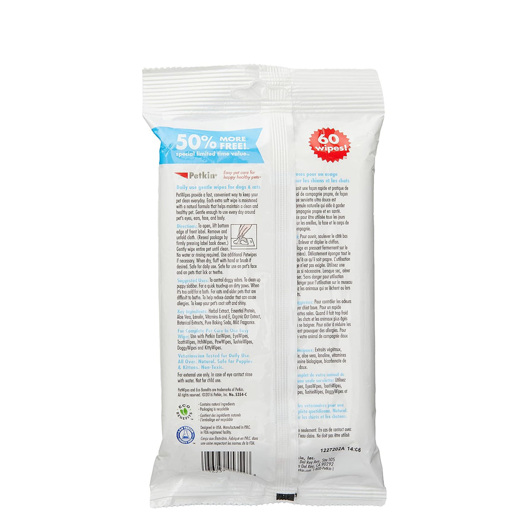 Petkin Pet Wipes Value Pack For Dog & Cat - 40 Wipes
