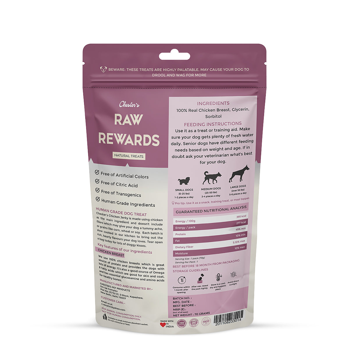 Chesters Raw Rewards Soft Training Bites Dog Treat - 70g