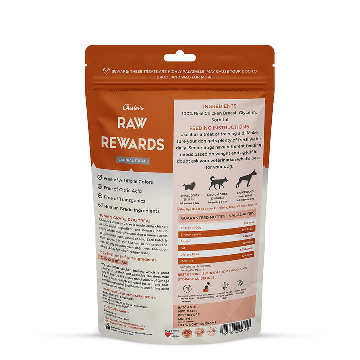 Chesters Raw Rewards Soft Chicken Breast Dog Treat - 50g