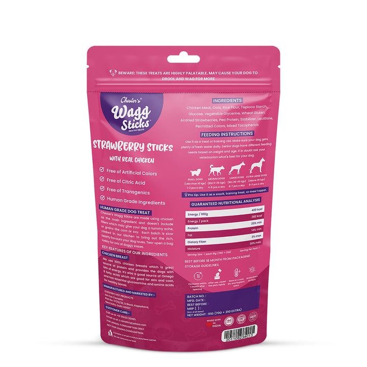 Chesters Wagg Sticks – Strawberry Sticks Dog Treat– 70g