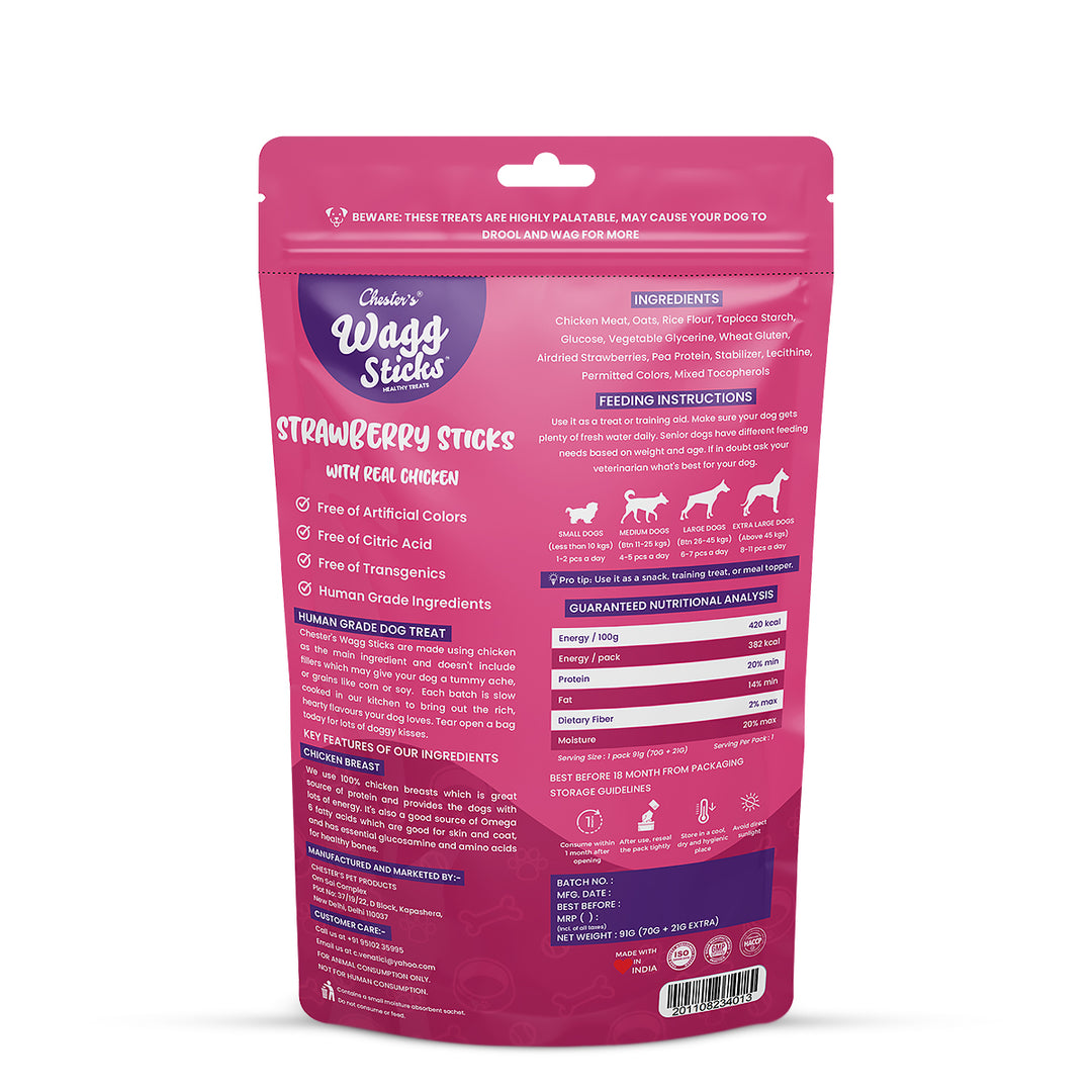 Chesters Wagg Sticks – Strawberry Sticks Dog Treat– 70g