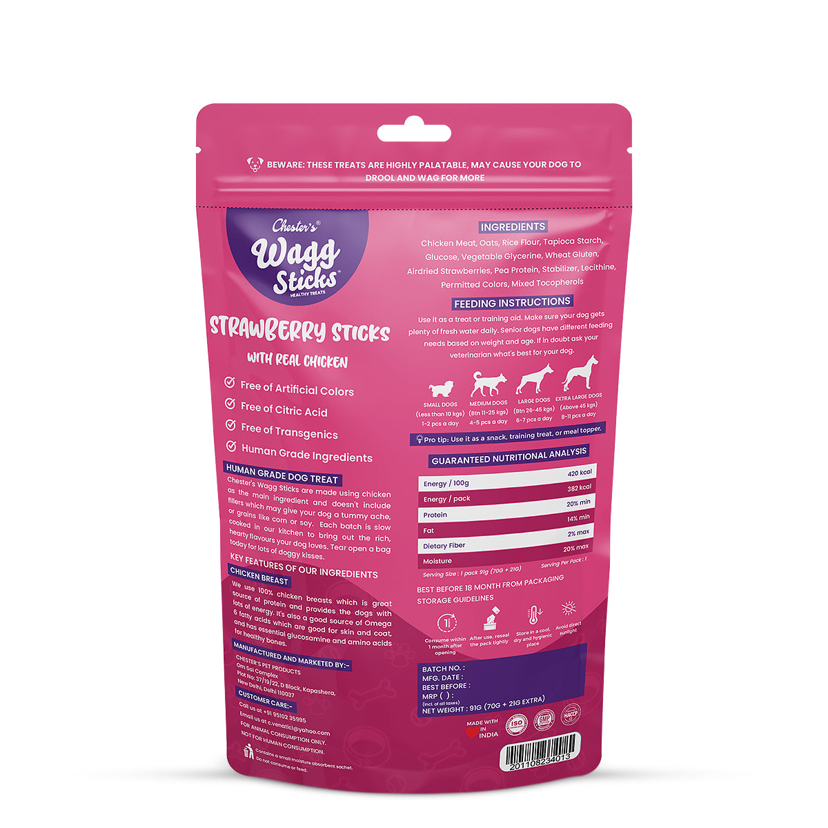 Chesters Wagg Sticks – Strawberry Sticks Dog Treat– 70g