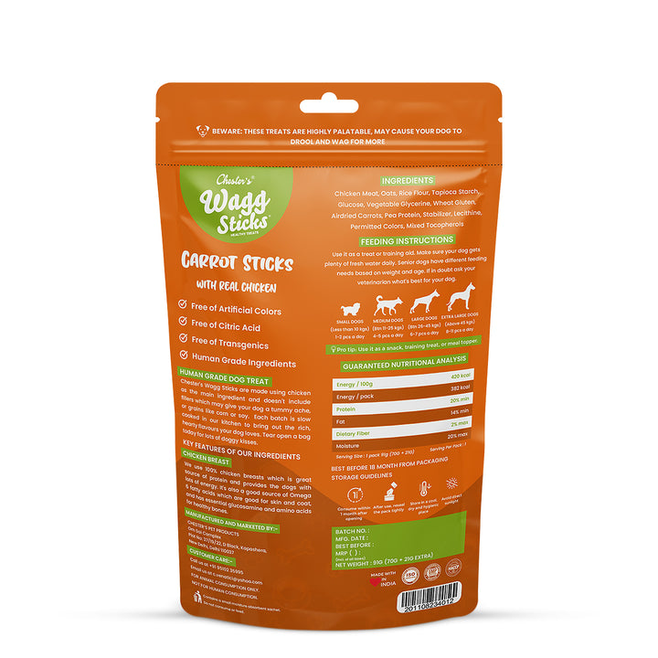 Chesters Wagg Sticks – Carrot Sticks Dog Treat – 70g
