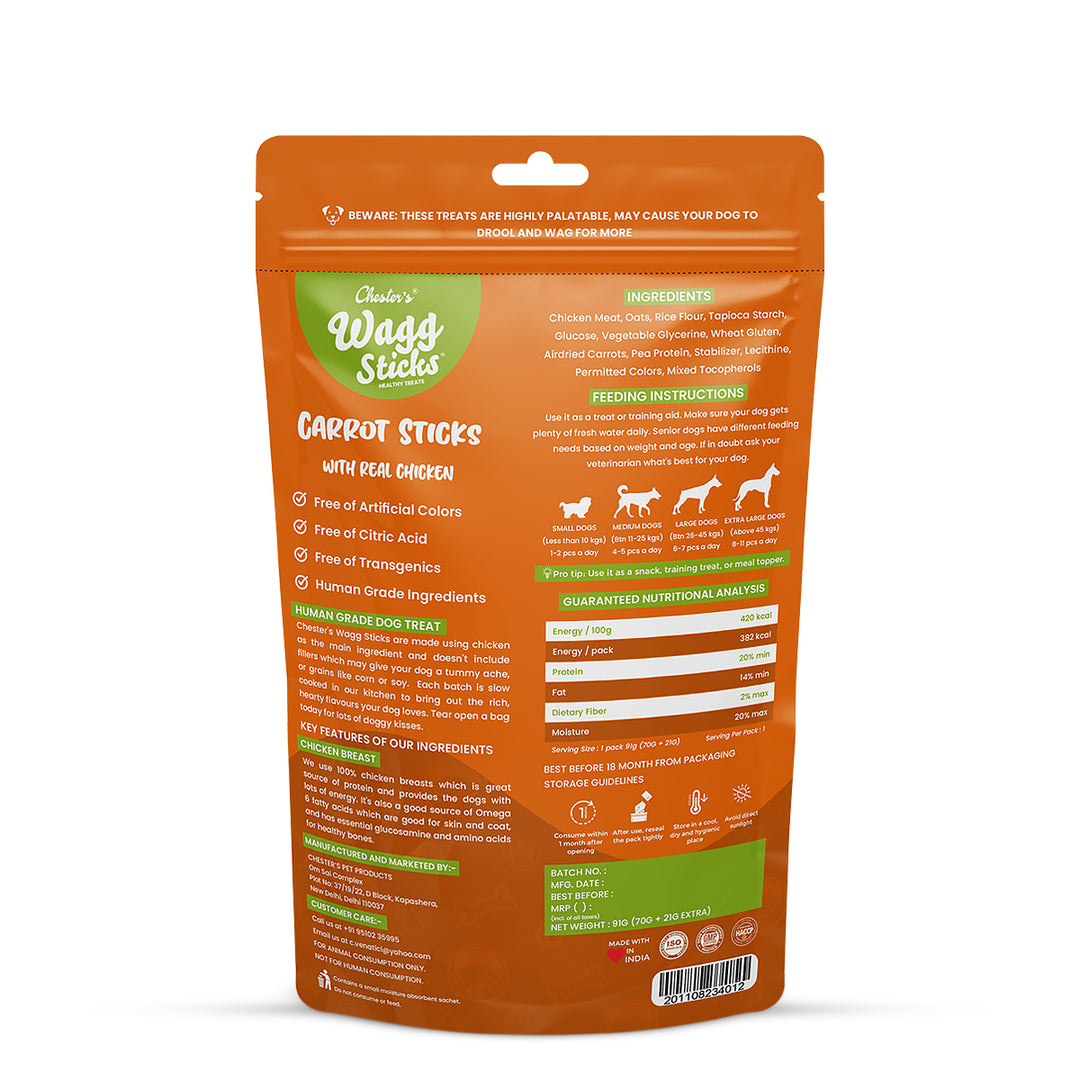 Chesters Wagg Sticks – Carrot Sticks Dog Treat – 70g