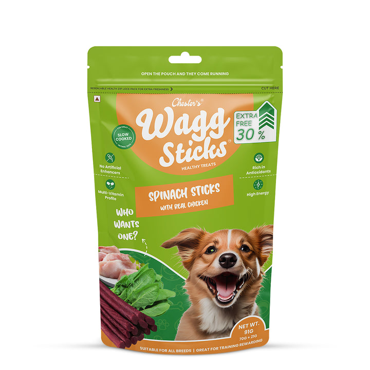 Chesters Wagg Sticks – Spinach Sticks Dog Treat – 70g