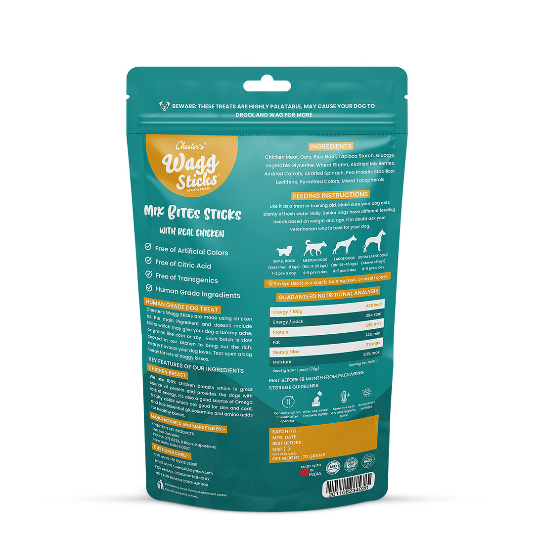 Chesters Wagg Sticks – Mix Bites Sticks Dog Treat – 70g