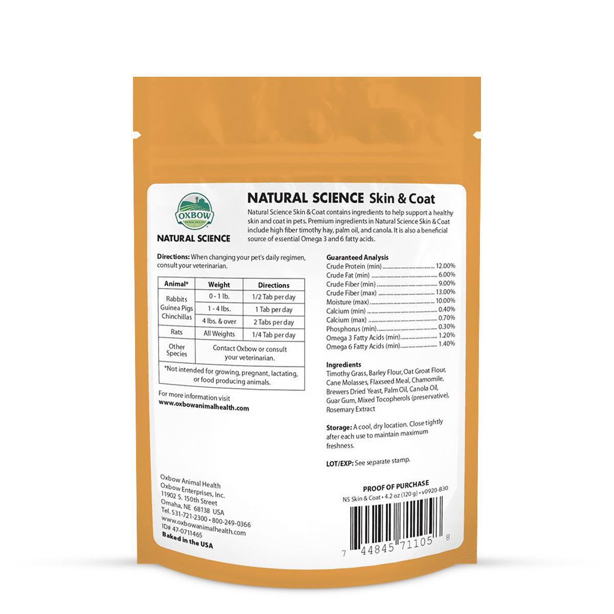 Oxbow Natural Science Skin & Coat Support - 120g