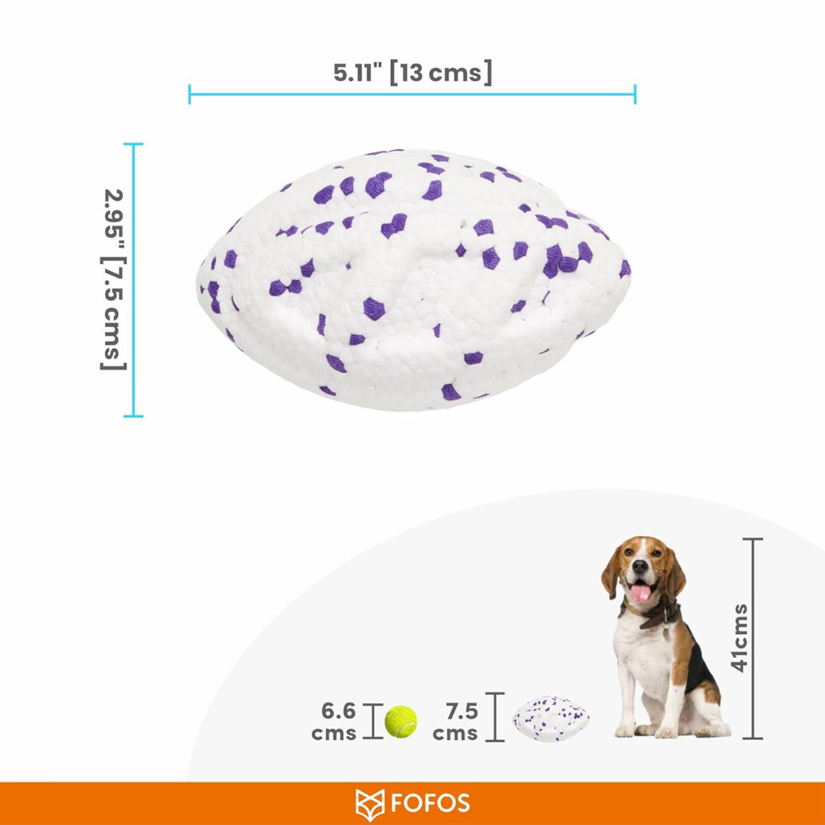 Fofos Rugby Ball Fetch Dog Toy White