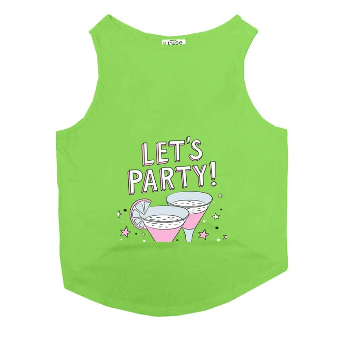 Ruse Let's Party Printed Tank Dog Tee Lime Green