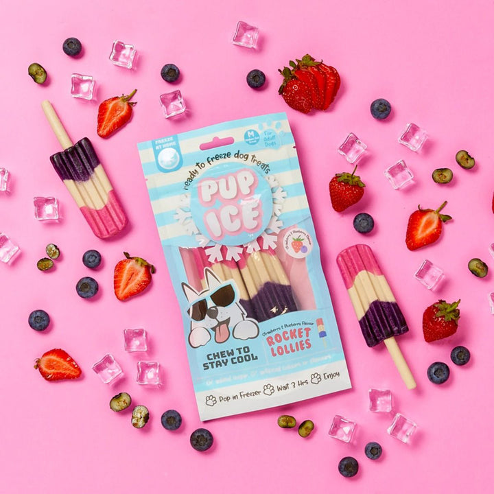 Imaginelles Pup Ice Rocket Lollies Blueberry & Strawberry Dog Treat - 2 Pieces - 90g