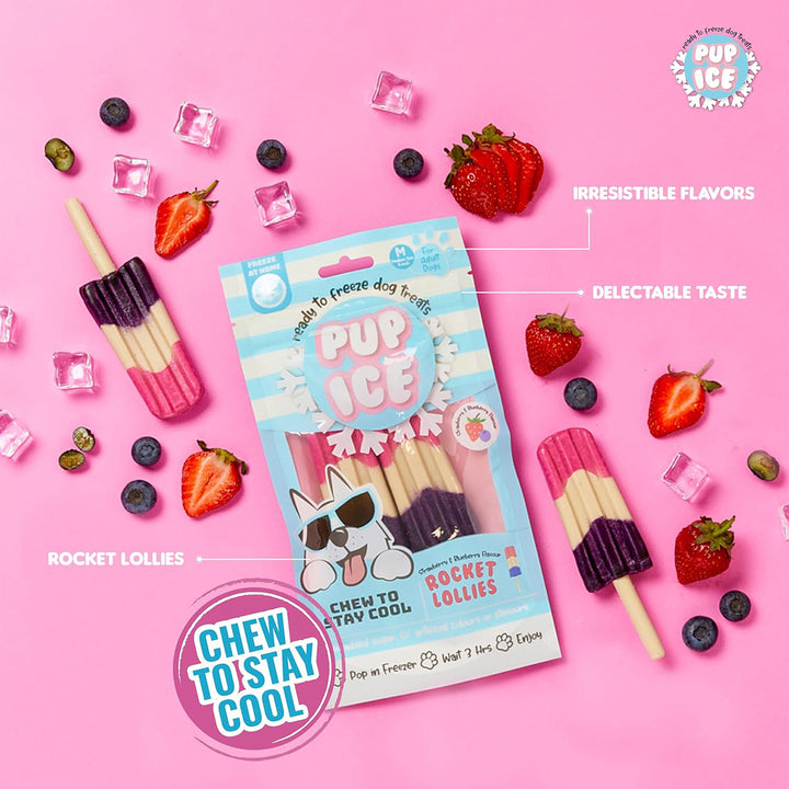 Imaginelles Pup Ice Rocket Lollies Blueberry & Strawberry Dog Treat - 2 Pieces - 90g