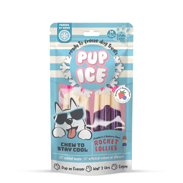 Imaginelles Pup Ice Rocket Lollies Blueberry & Strawberry Dog Treat - 2 Pieces - 90g
