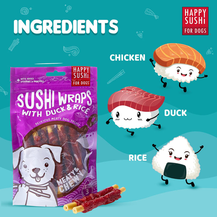 Imaginelles Happy Sushi Wraps Duck & Rice Meaty Dog Treat - 12 Pieces - 144g