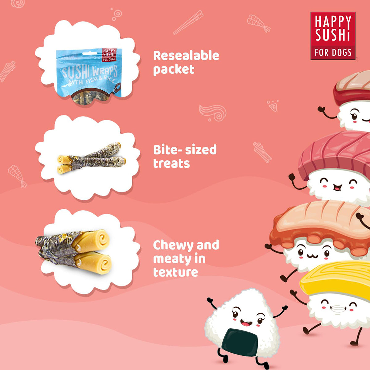 Imaginelles Happy Sushi Wraps Fish & Rice Meaty Dog Treat - 12 Pieces - 132g