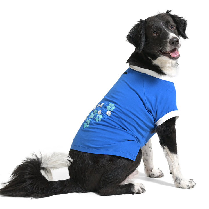 The Happy Lots Sparkle Paws Heartbeat Sequin Dog T-Shirt Blue