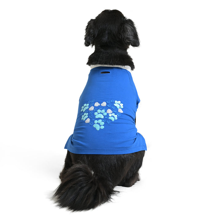 The Happy Lots Sparkle Paws Heartbeat Sequin Dog T-Shirt Blue