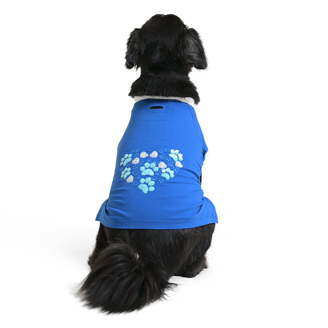 The Happy Lots Sparkle Paws Heartbeat Sequin Dog T-Shirt Blue
