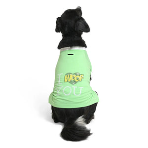 The Happy Lots I Woof You Sequin Dog T-Shirt Green - Zigly