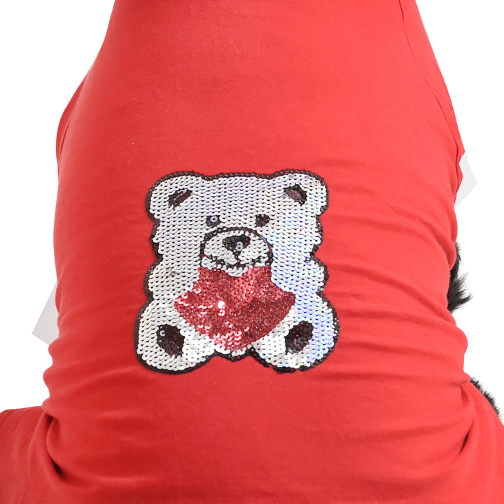 The Happy Lots Teddy Sparkle Sequin Dog T-Shirt-Red