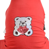 The Happy Lots Teddy Sparkle Sequin Dog T-Shirt-Red
