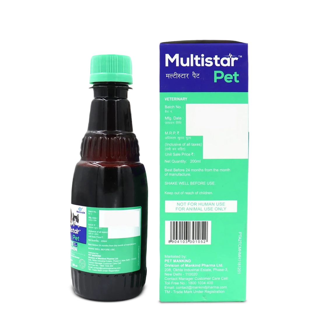 Mankind Multistar Pet Syrup Multivitamin Supplements for Dogs and Cats - 200ml