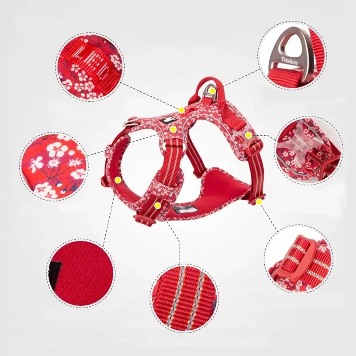 True Love No-Pull Floral Harnesses for Dogs - Poppy Red
