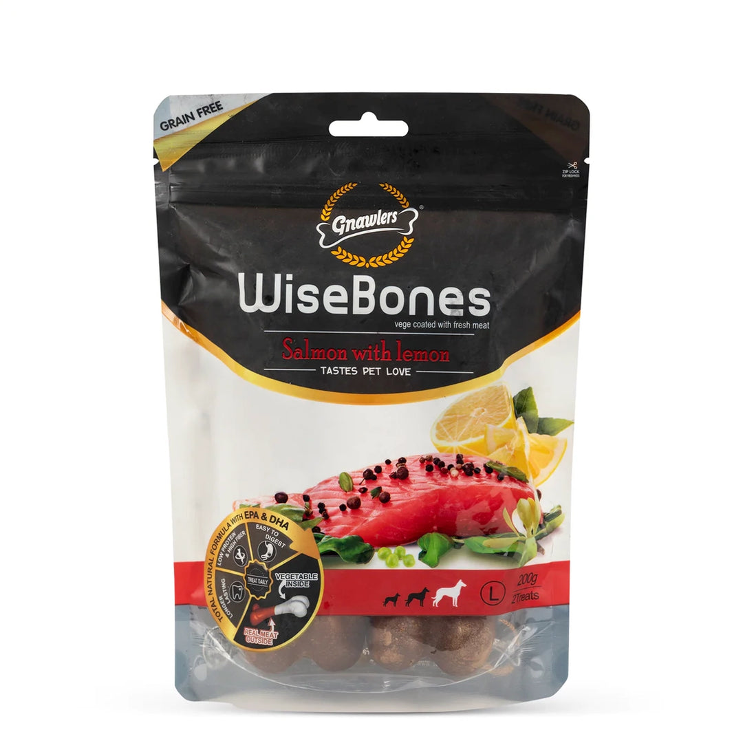 Gnawlers Wisebone Grain Free Salmon with Lemon Dog Treat - Large - 200g