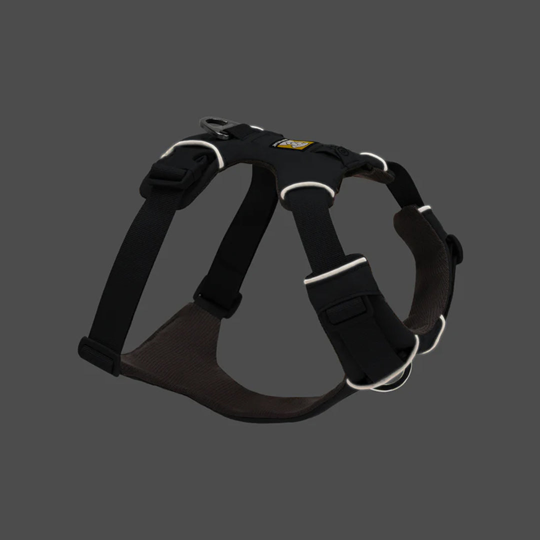 Zigly black reflective dog harness with padded straps and metal leash ring