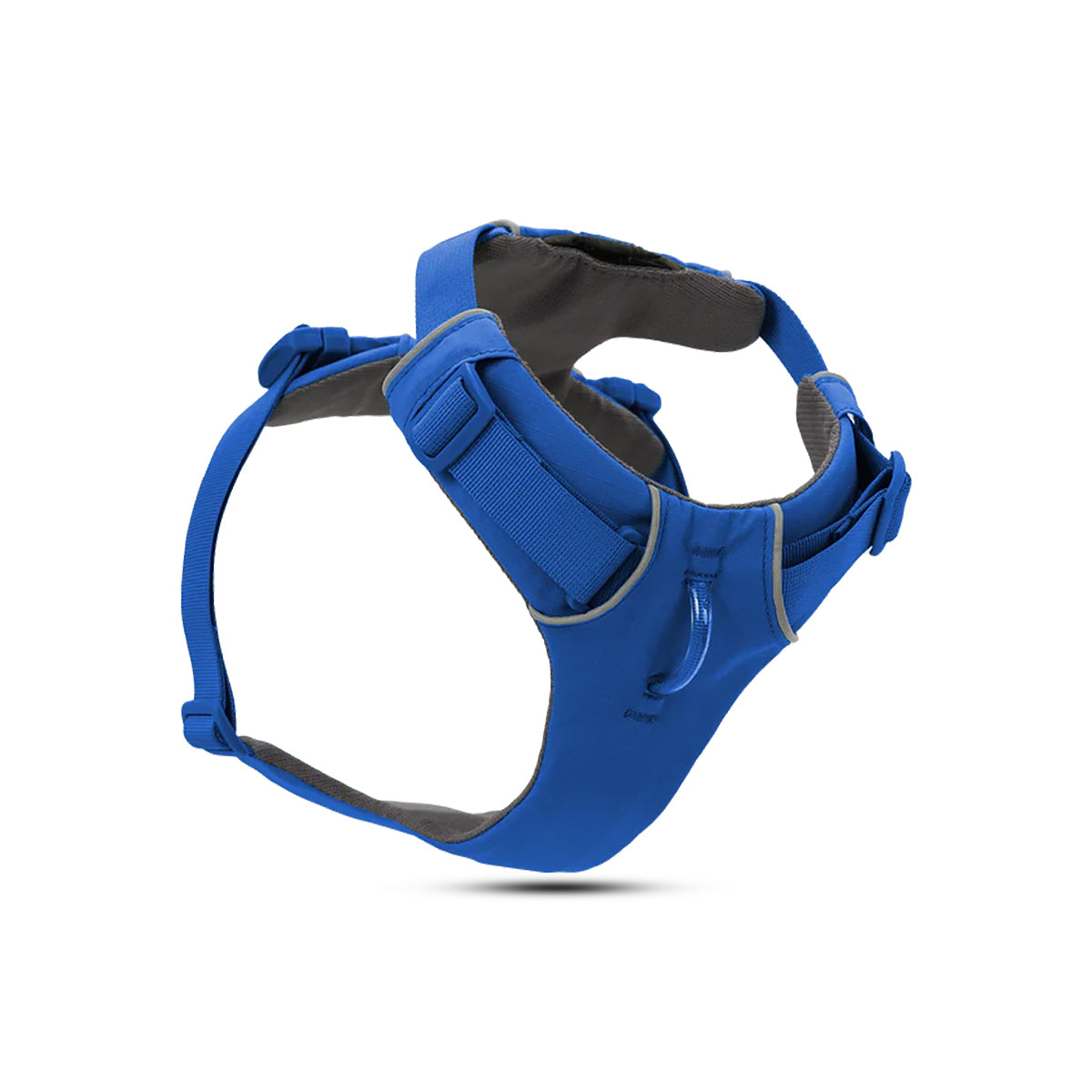 Zigly blue adjustable padded dog harness with gray lining on white background