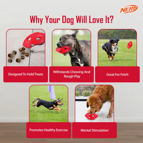Nerf TPR Bash Treat Football Dog Toy - Red - 15.24 cm