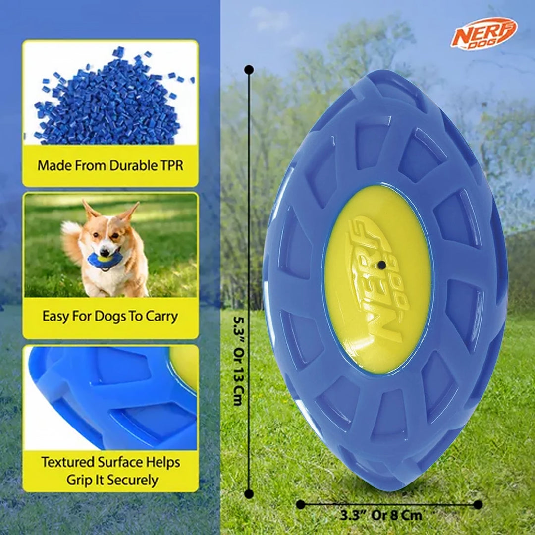 Nerf Dog Exo Micro Squeaky Football Dog Toy - Blue/ Green
