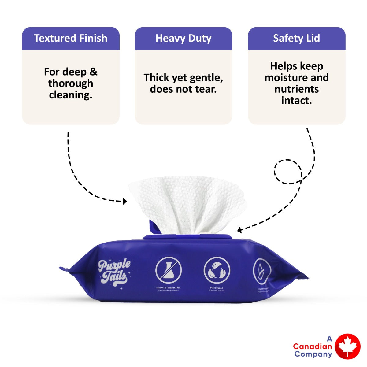Purple Tails Dog Wipes - Unscented - 100 Wipes