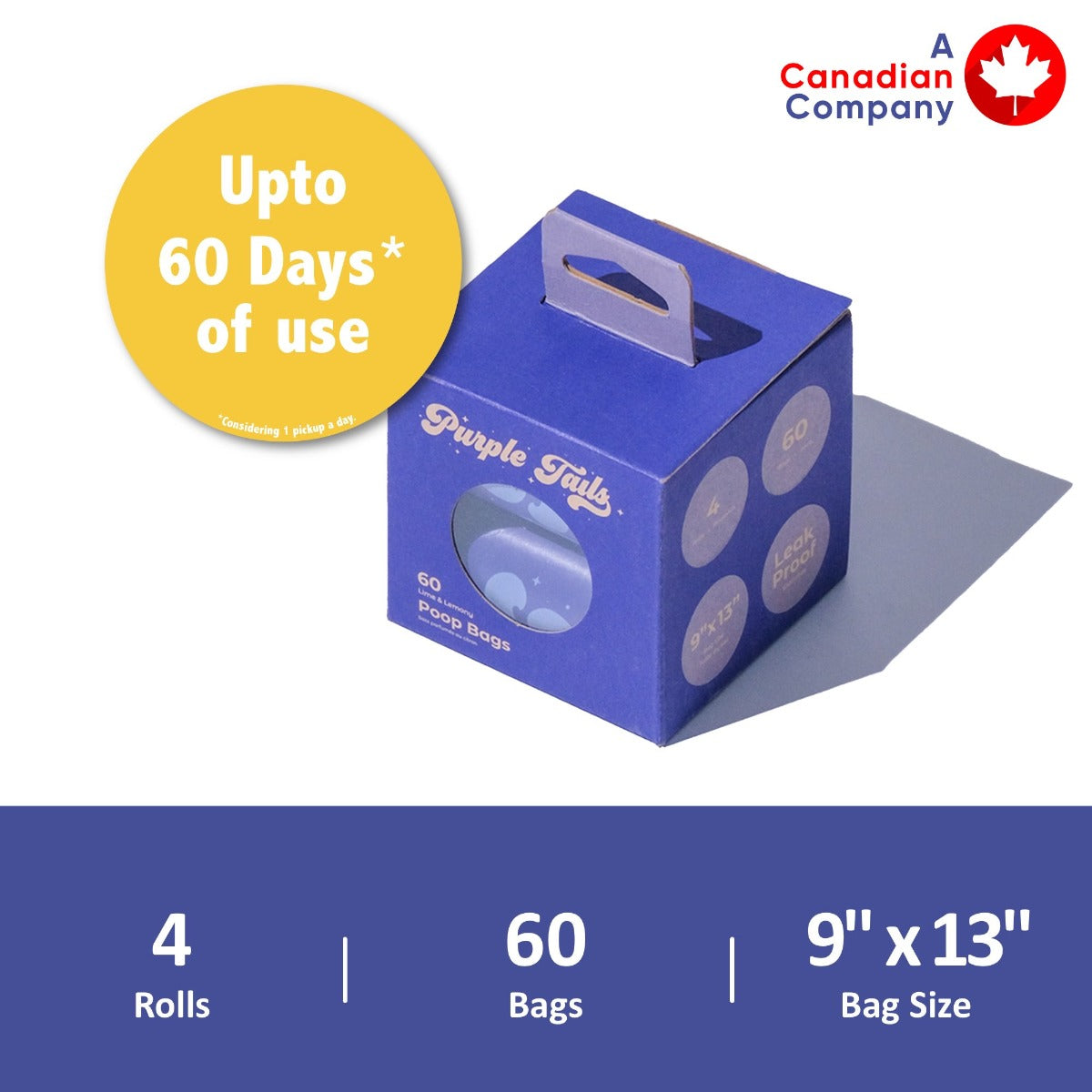 Purple Tails Dog Waste Bags Scent - Lime & Lemony - 4 Rolls (60 Bags)