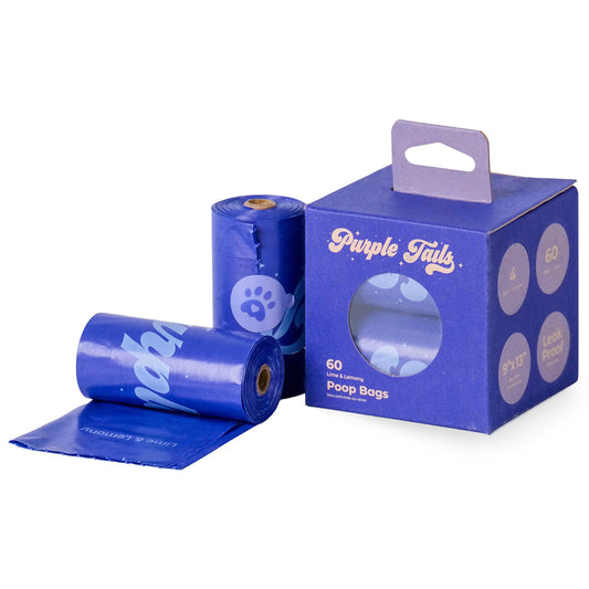Purple Tails Dog Waste Bags Scent - Lime & Lemony - 4 Rolls (60 Bags)