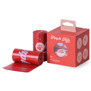 Purple Tails Dog Waste Bags Scent - Strawberry - 4 Rolls (60 Bags)