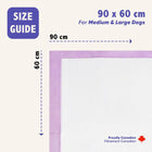 zigly dog pee pad size guide 90x60 cm for medium and large dogs with purple border