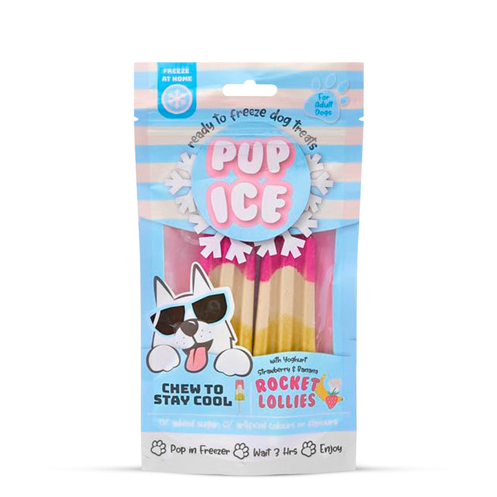 Pup Ice Rocket Lollies, Yoghurt Strawberry & Banana Flavour Dog Treat, 2 Pcs - 90g