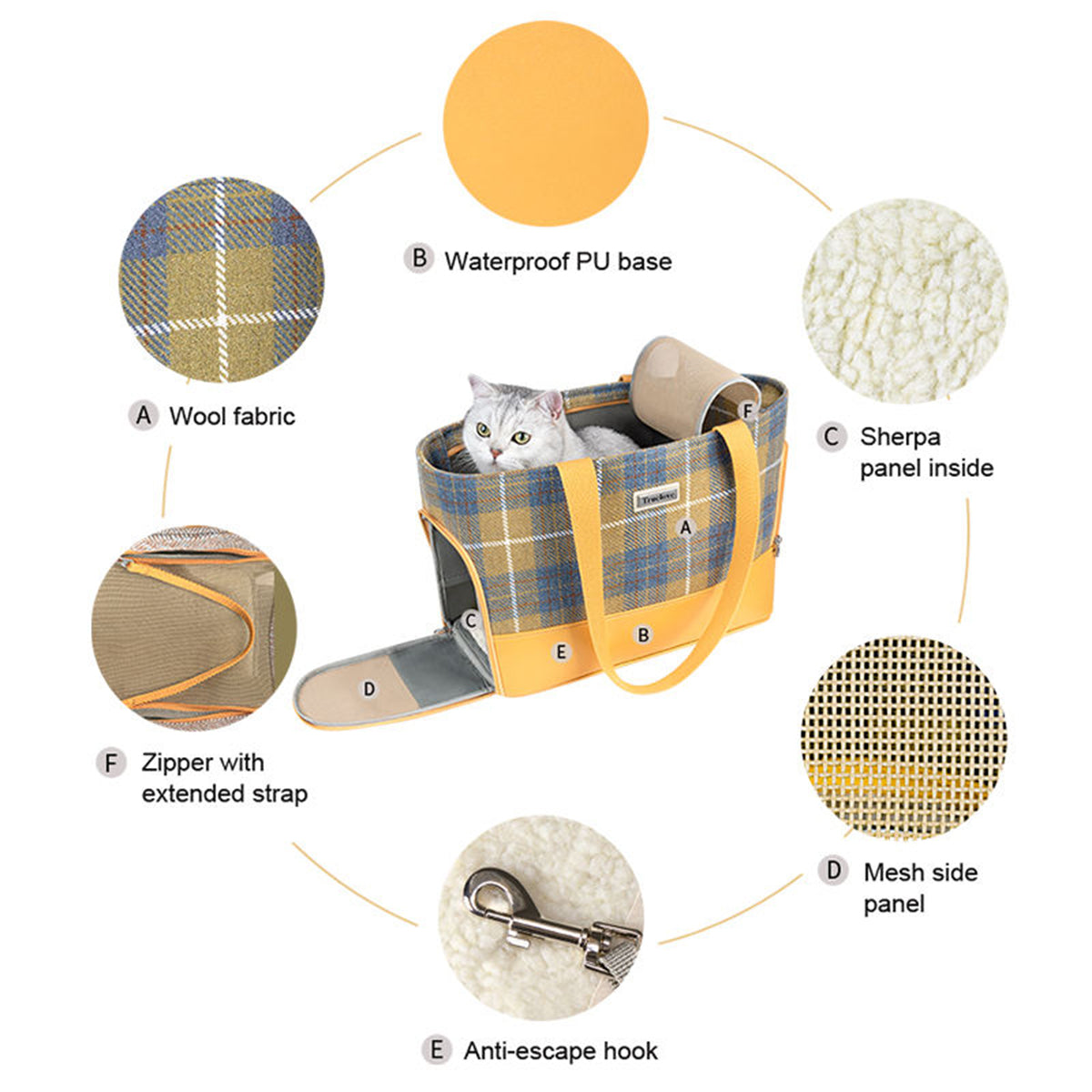 Truelove Pet Travel Handbag - Black/Tobacco Brown (42cm)